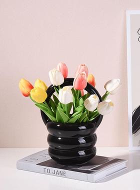 陶瓷花瓶现代简约陶瓷花篮干花鲜花插花花器样板房家居饰品摆件定