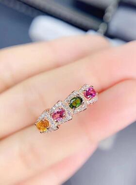 天然碧玺戒指925银镶嵌百搭宴会生日彩宝首饰礼物饰品定制