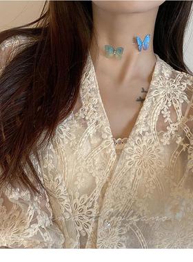 仙女的小蝴蝶」春夏森系甜美薄纱隐形鱼线短款锁骨项链项圈定制