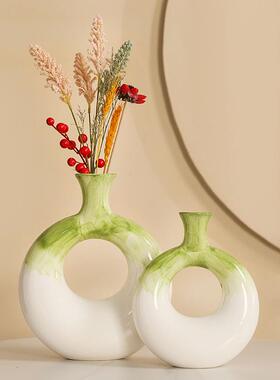 简尔美ins圆圈陶瓷花瓶摆件客厅家居饰品创意工艺品爆款定制