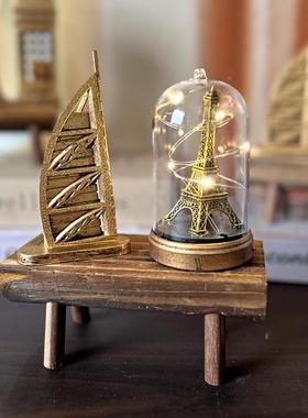 创意复古小夜灯摆件 简约现代家居书房木质摆座沙漏摆饰定制