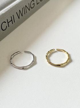 AR008韩版S925银不规则面细线戒指镀金冷淡风开口女银指环定制