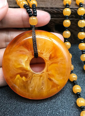 仿老蜜蜡长款毛衣链时尚鸡油黄琥