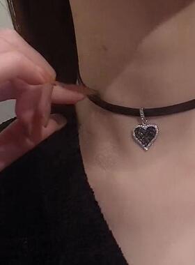 同款气质镶钻爱心简约黑色短款颈链复古百搭项圈新款锁骨链定制