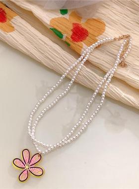 韩国复古几何花朵项链 韩版彩色亚克力板材项链少女爱心耳环定制