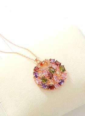 欧美风格款 饰品花好月圆彩色贵妇项链七彩锆石彩拼项链定制