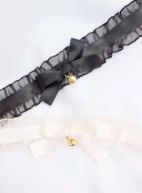 蕾丝花边项圈黑色蝴蝶结荷叶边超仙复古铃铛蝴蝶结项链choker定制