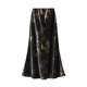 Flowing gold satin printed elastic waist tie-dyed mid-length skirt with hip-covering fishtail skirt 2025 autumn new style 9836-1