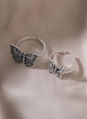 蝴蝶戒指女时尚个性戒指女银戒指女ins潮复古银戒指冷淡风小定制