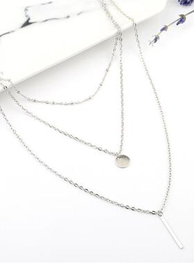 欧美外贸热销铜珠链亮片金属条多层项链女锁骨链首饰品定制