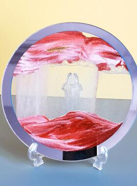 直销创意圆形液体沙漏流沙画 玻璃工艺品3d动态艺术家居摆件定制