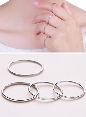 S925银戒指女戒1.2mm光面光圈细戒指日韩手饰品银指环指圈尾定制