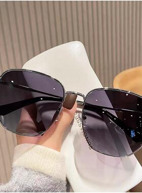 2025新款15.7大码透明蓝色太阳镜女时尚加大加宽金属墨镜男显脸小