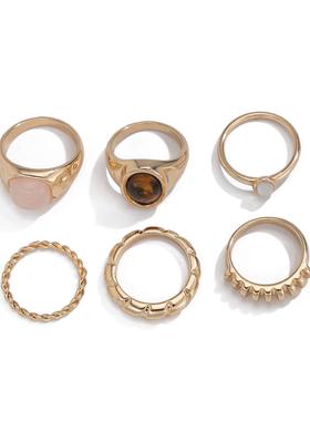 欧美创意水滴圆形宝石套装戒指 时尚甜酷微镶法式复古指环手定制