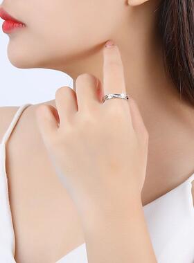 S925银莫比乌斯情侣戒指锆石指环共渡爱河对戒情人节礼物现货定制