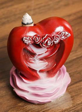 树脂檀香倒流香薰炉创意树脂爱心左右逢源玫瑰花倒流香炉摆件定制