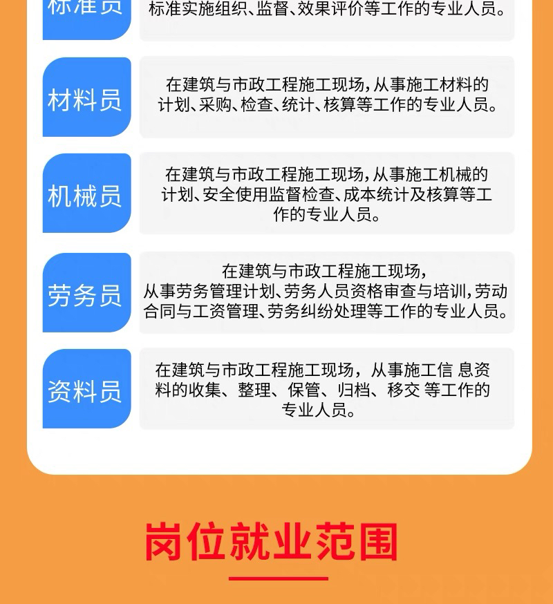 建筑八大员证施工质量机械造价测量材料安全物业监理上岗证书培训 - 图1