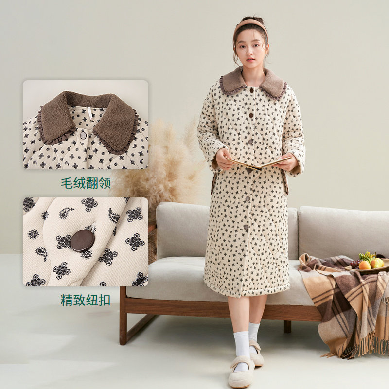 安之伴睡袍女冬季睡衣珊瑚绒三层夹棉加厚保暖甜美中长睡裙家居服,淘宝优惠券,粉丝福利购,淘宝优惠卷