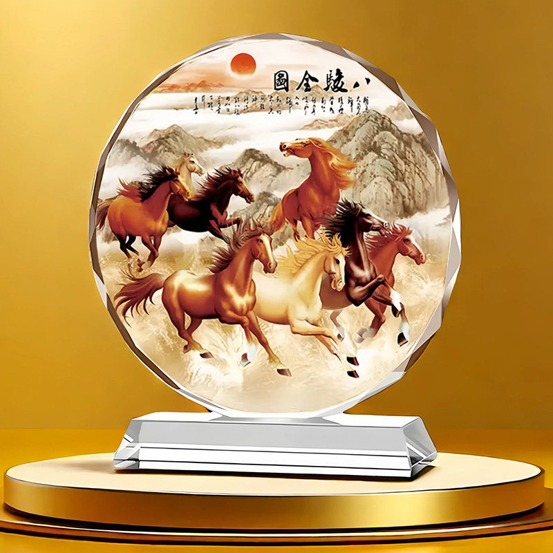 八骏图水晶摆件马到成功新中式办公室桌面装饰工艺礼品客厅玄关,淘宝优惠券,粉丝福利购,淘宝优惠卷