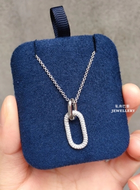 环扣项链白金纯银钻石双环锁骨链