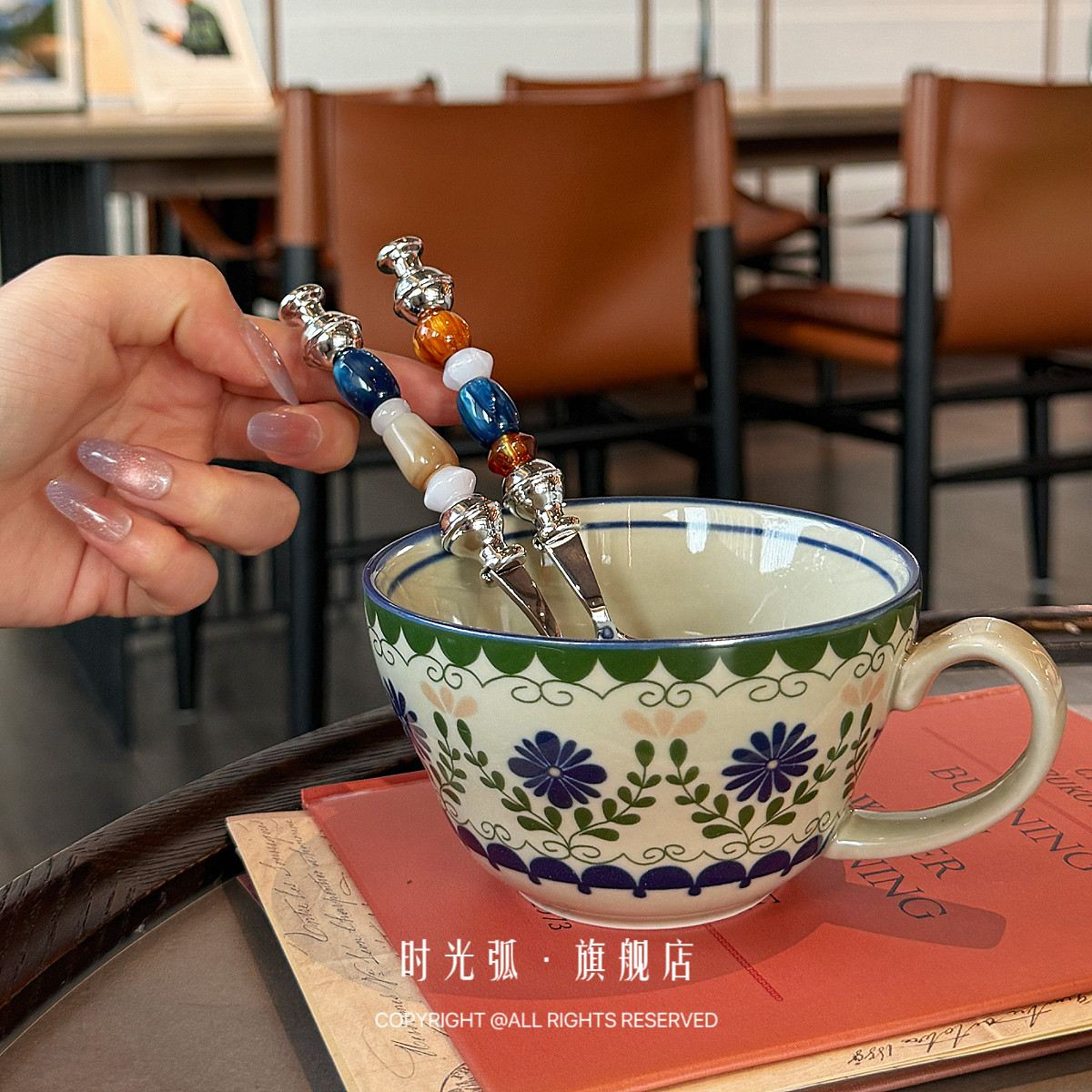 ｜有点好看！焦糖304不锈钢串珠手柄家用吃饭叉勺沙拉酸奶勺叉子,淘宝优惠券,粉丝福利购,淘宝优惠卷