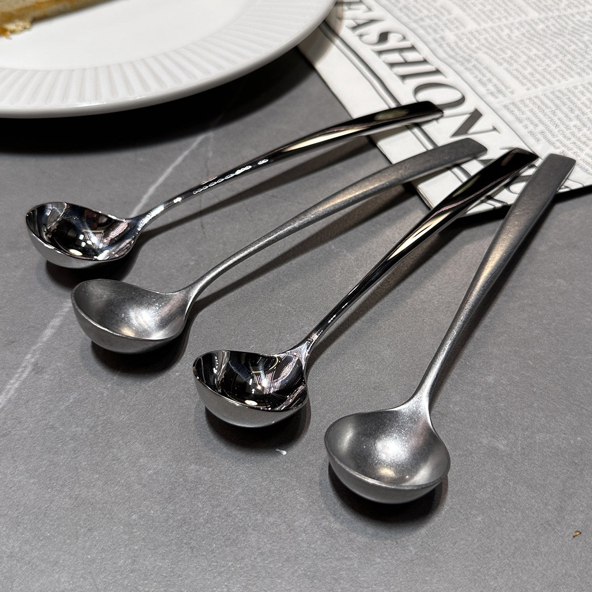 时光弧原版!小口喝汤 316不锈钢 圆汤勺子挖球勺咖啡搅拌勺蛋糕,淘宝优惠券,粉丝福利购,淘宝优惠卷