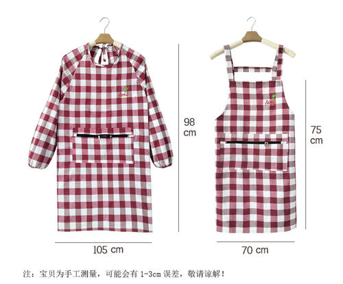 长袖围裙女防油污韩版成人厨房厚老粗布纯棉麻清洁工作反穿罩衣男 - 图2