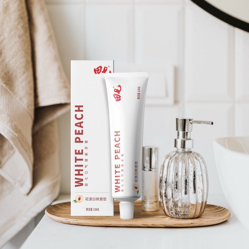 a田七口气清新牙膏120g花漾氟白桃 田七牙膏