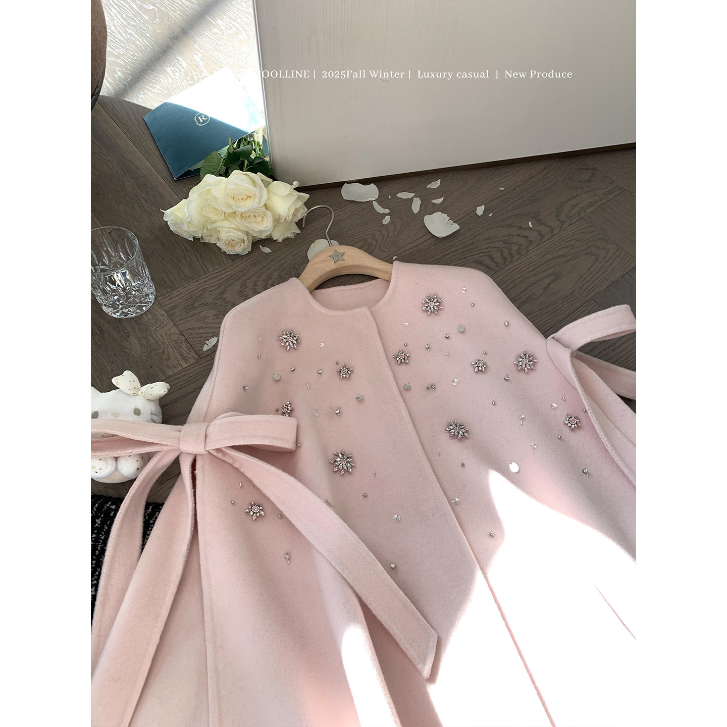 COOLLINE林子熙 繁星 粉色重工千金感斗篷大衣女精致系带外套上衣,淘宝优惠券,粉丝福利购,淘宝优惠卷