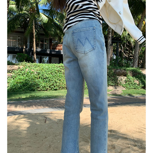 COOLLINE林子熙  休闲浅色牛仔裤！百搭显瘦牛仔裤 - 图0
