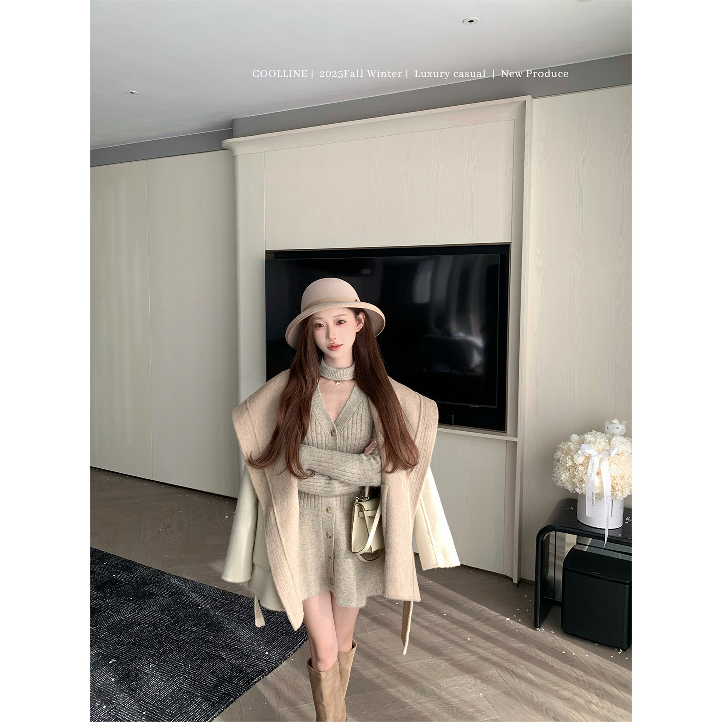 COOLLINE林子熙 柔光回忆 两面穿大翻领羊毛大衣宽松系带外套上衣,淘宝优惠券,粉丝福利购,淘宝优惠卷