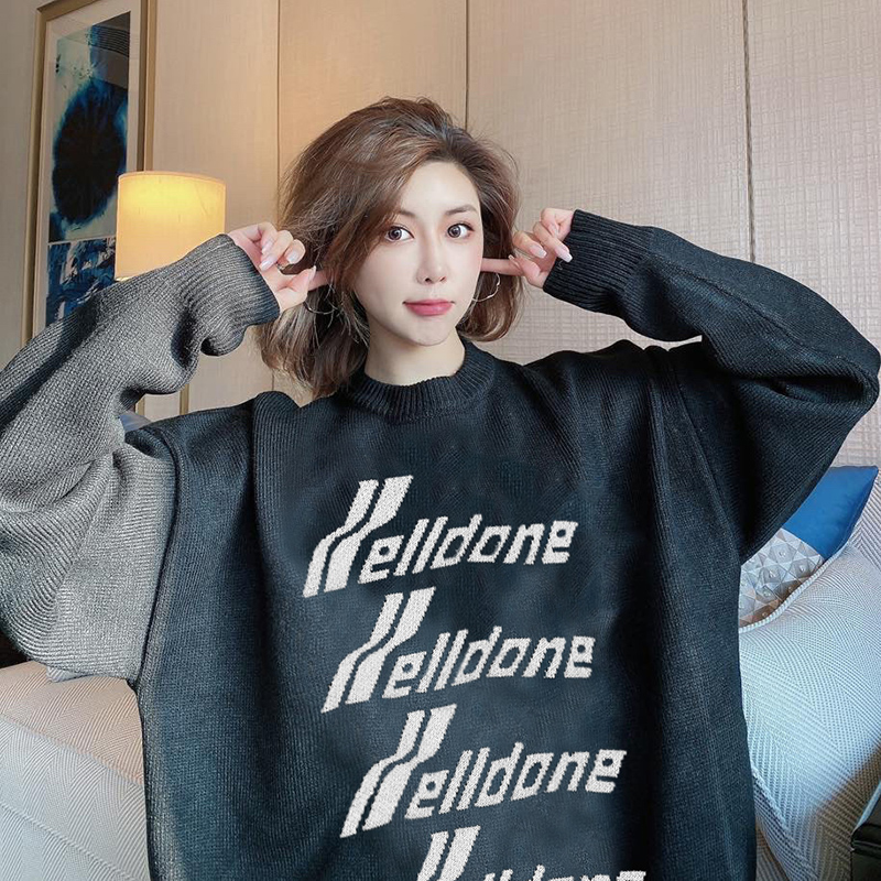 WE11DONE TRACK弹幕潮牌韩版WELLDONE男女情侣款秋冬套头圆领毛衣 - 图0