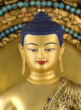 刻释迦精工铜佛像摆家供桌件1尺牟尼铜藏式居手工錾5像摆件尼泊尔