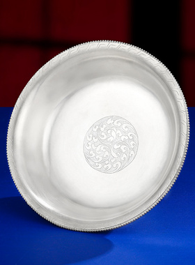 护法杯下杯底杯S990纯银手工八吉祥供盘水果盘供具用品15.8cm