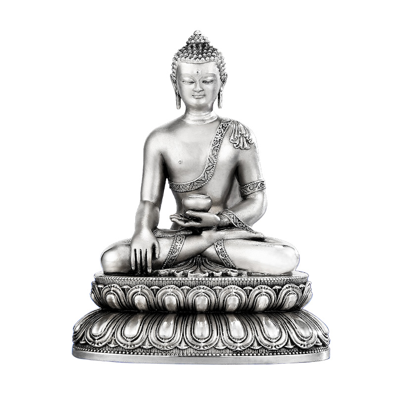 S999纯银做旧复古款家居释迦牟尼银佛像摆件小号8cm - 图3