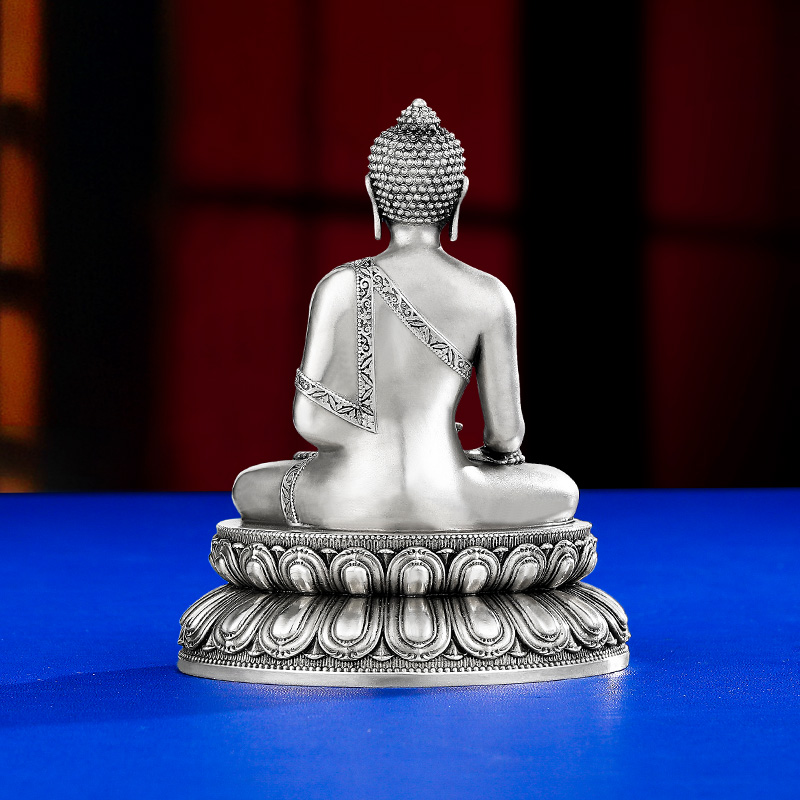 S999纯银做旧复古款家居释迦牟尼银佛像摆件小号8cm - 图1