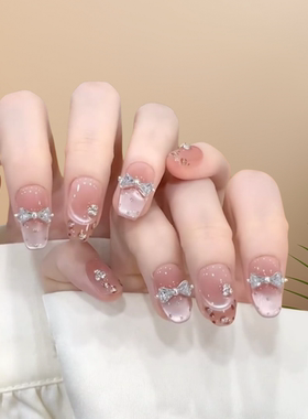 纯手工穿戴美甲蝴蝶结假指甲