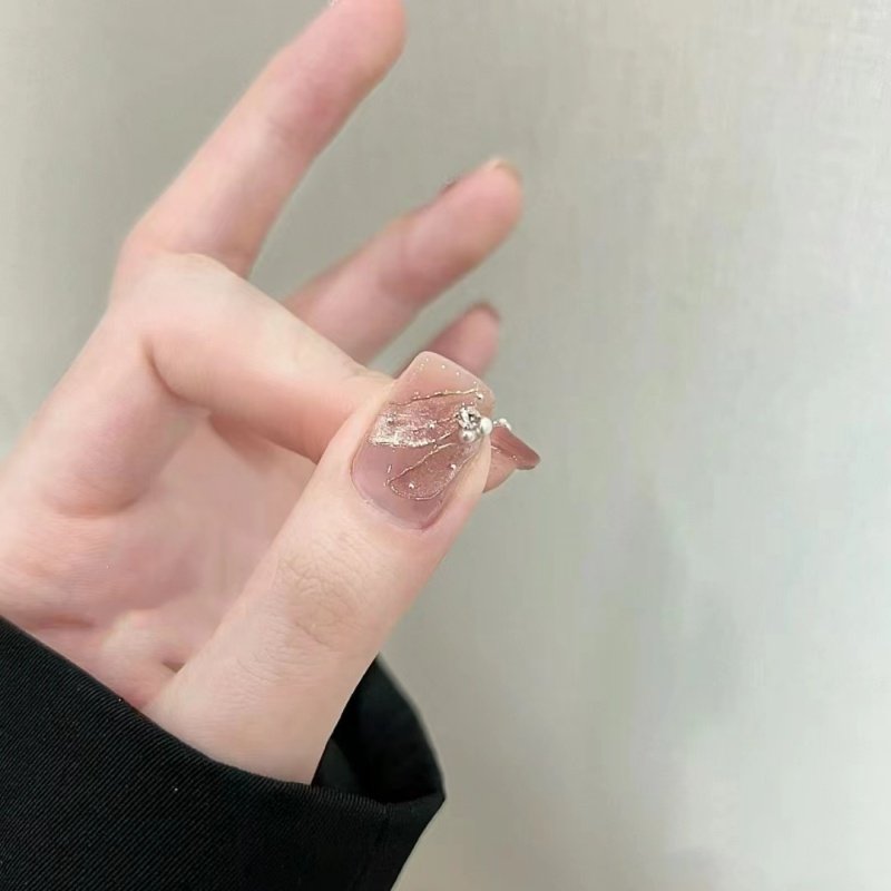 曼辞纯手工定制穿戴甲鱼尾猫眼冰透裸色美甲显白气质高级感假指甲,淘宝优惠券,粉丝福利购,淘宝优惠卷