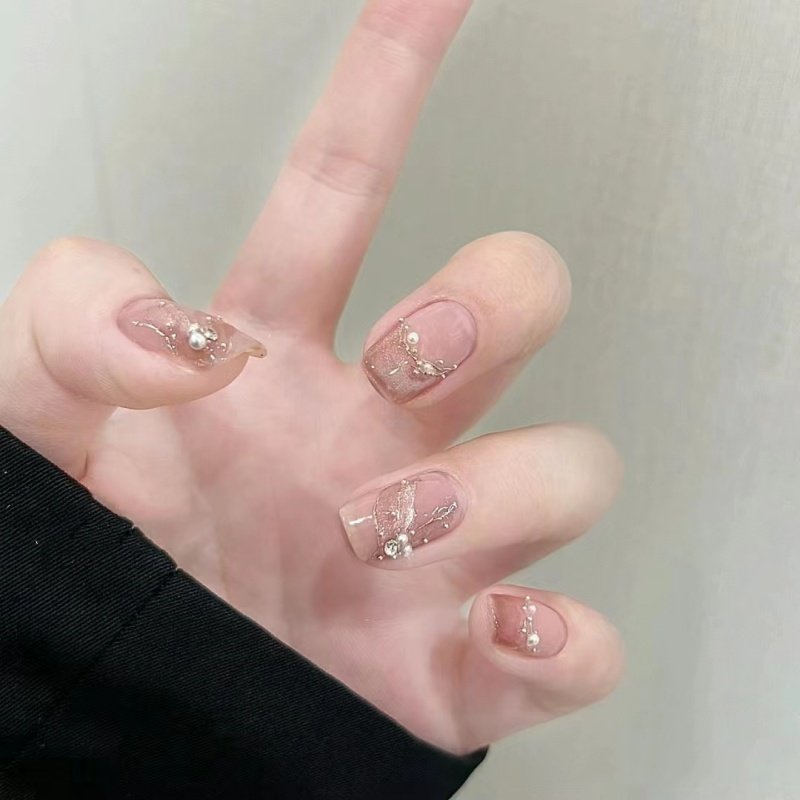 曼辞纯手工定制穿戴甲鱼尾猫眼冰透裸色美甲显白气质高级感假指甲,淘宝优惠券,粉丝福利购,淘宝优惠卷