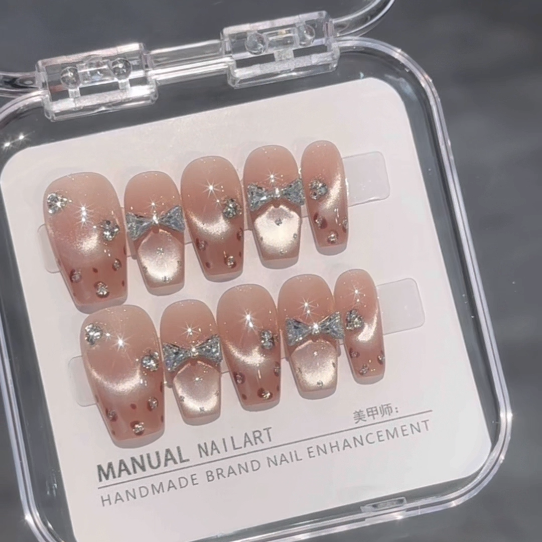 曼辞纯手工穿戴甲甜辣风猫眼蝴蝶结豹纹美甲可拆卸光疗假指甲贴片,淘宝优惠券,粉丝福利购,淘宝优惠卷