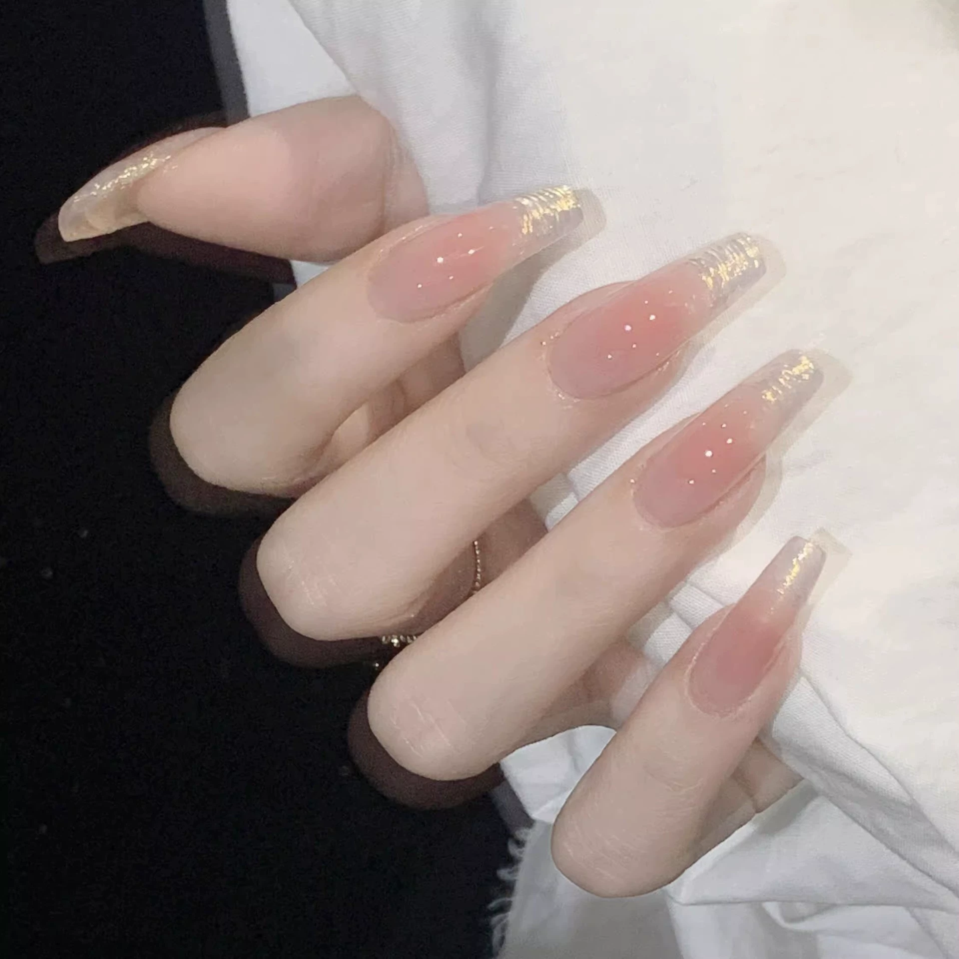 曼辞纯手工穿戴甲落日余晖裸色腮红魔镜粉法式甲片显白新娘假指甲,淘宝优惠券,粉丝福利购,淘宝优惠卷