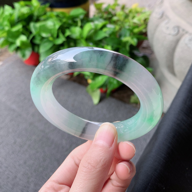 逸之璟缅甸老坑天然a货翡翠冰种飘花圆条福镯翡翠手镯56圈口女士-图1