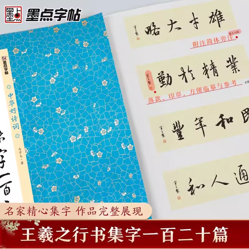 王羲之行书集字一百二十篇中华好诗词行书字古诗对联成语古文简体释文集字创作临摹作品毛笔书法字帖河南美术出版社墨点字帖-图0