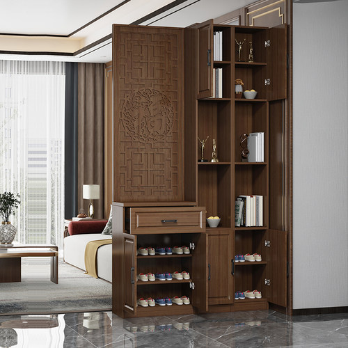 新中式屏风隔断客厅玄关柜入户正对门轻奢进门酒柜简约置物架鞋柜 - 图2