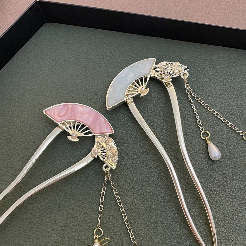 国风贝母蝴蝶珍珠发簪优雅气质U型双插流苏发钗汉服装饰盘发插梳,淘宝优惠券,粉丝福利购,淘宝优惠卷