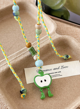 可爱青苹果串珠项链女2025新款