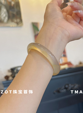 天然原色高冰玛瑙手镯女正品冰透