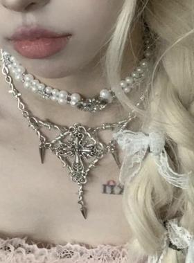 暗黑哥特风荆棘十字架重工项链