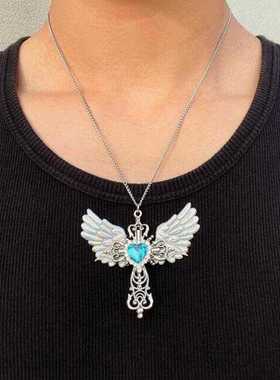y2k黑翅膀哥特风天使十字架项链
