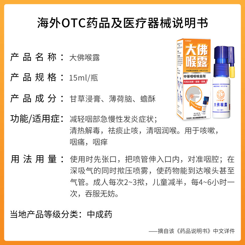  大佛水海外国际感冒咳嗽用药